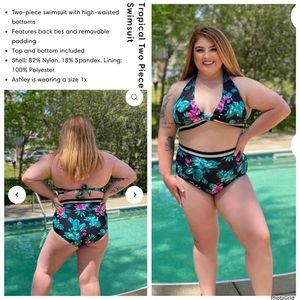 Cacelin 2XL plus size tropical two piece bikini halter swimsuit